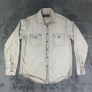 90s Grunge Alt Edgy Vintage Retrofit Double Pocket Button-Down Light Wash Gray